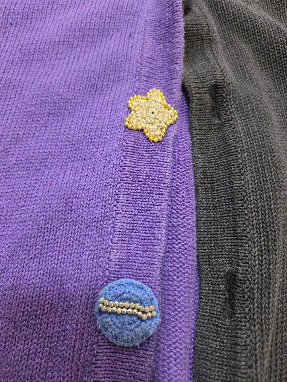 Storybook Knits Sweaters Celwstial Moon Stars Large Purple Black - Picture 4 of 12
